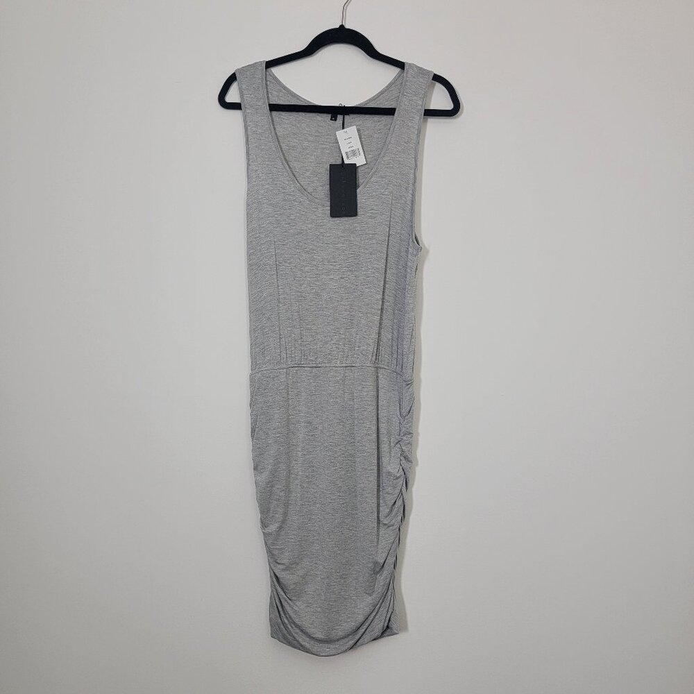 Gibsonlook Womens Summer Tank Dress Gray M Soft Stretch Side Ruched Minimalist